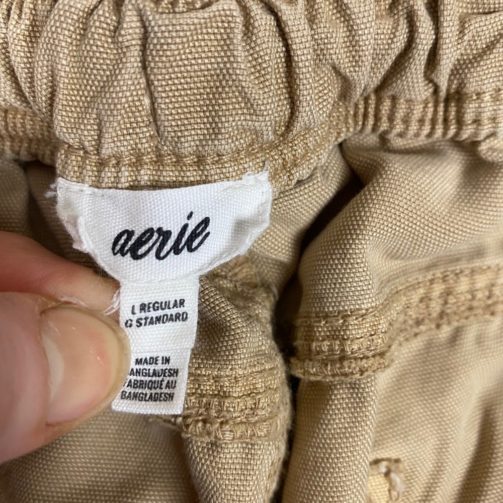 Aerie Carpenter Baggy Wide Leg Elastic Waist Utility Pants Womens Large Tan - Picture 5 of 12